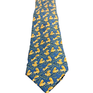 Hermes 100% Silk Blue and Tan Squirrel Design Tie 7392 PA